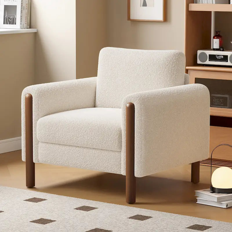 White Teddy Velvet Accent Chair, Single Seat