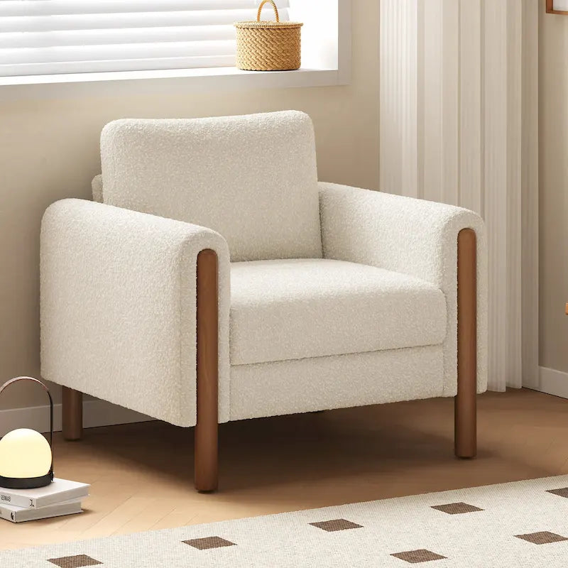 White Teddy Velvet Accent Chair, Single Seat
