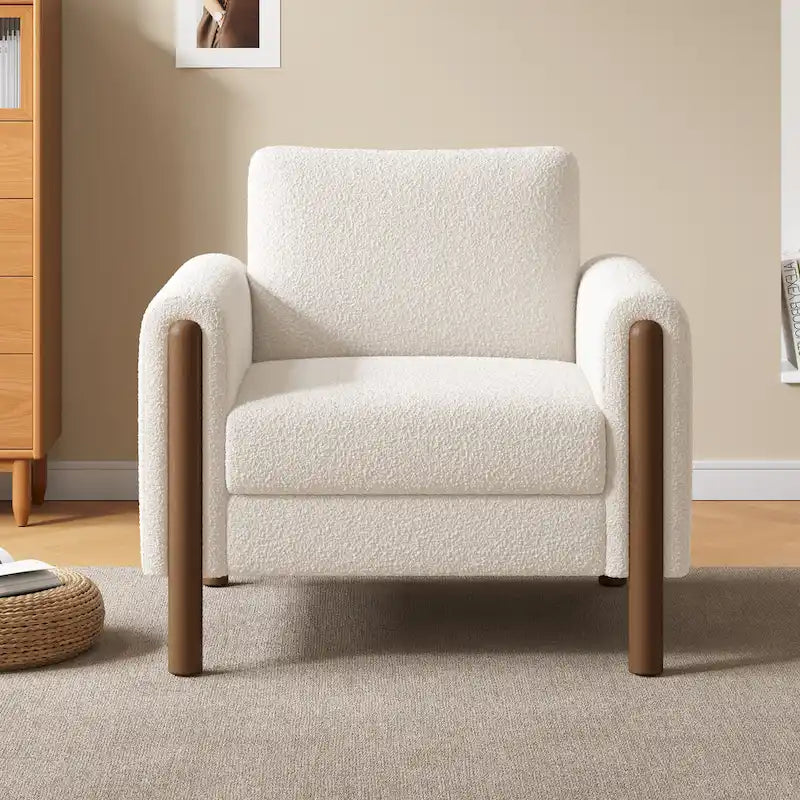 White Teddy Velvet Accent Chair, Single Seat
