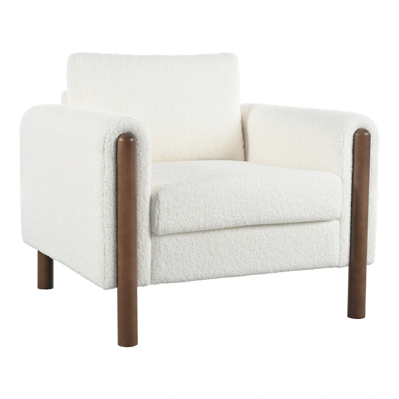 White Teddy Velvet Accent Chair, Single Seat