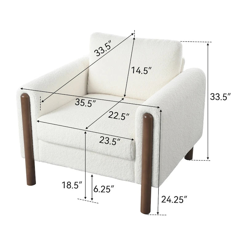 White Teddy Velvet Accent Chair, Single Seat