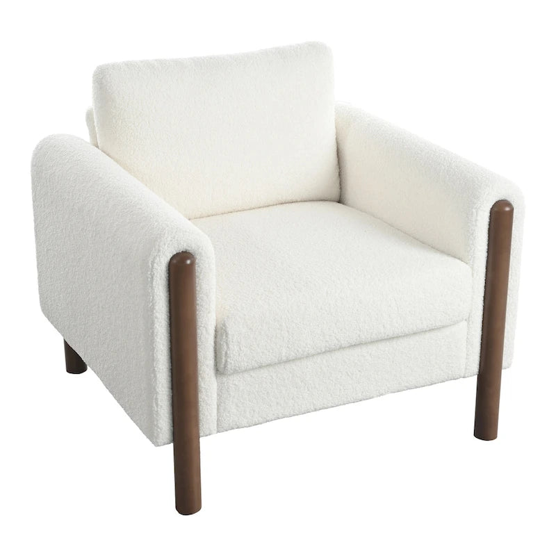 White Teddy Velvet Accent Chair, Single Seat