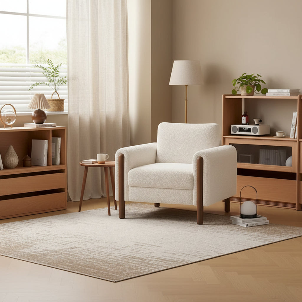 White Teddy Velvet Accent Chair, Single Seat