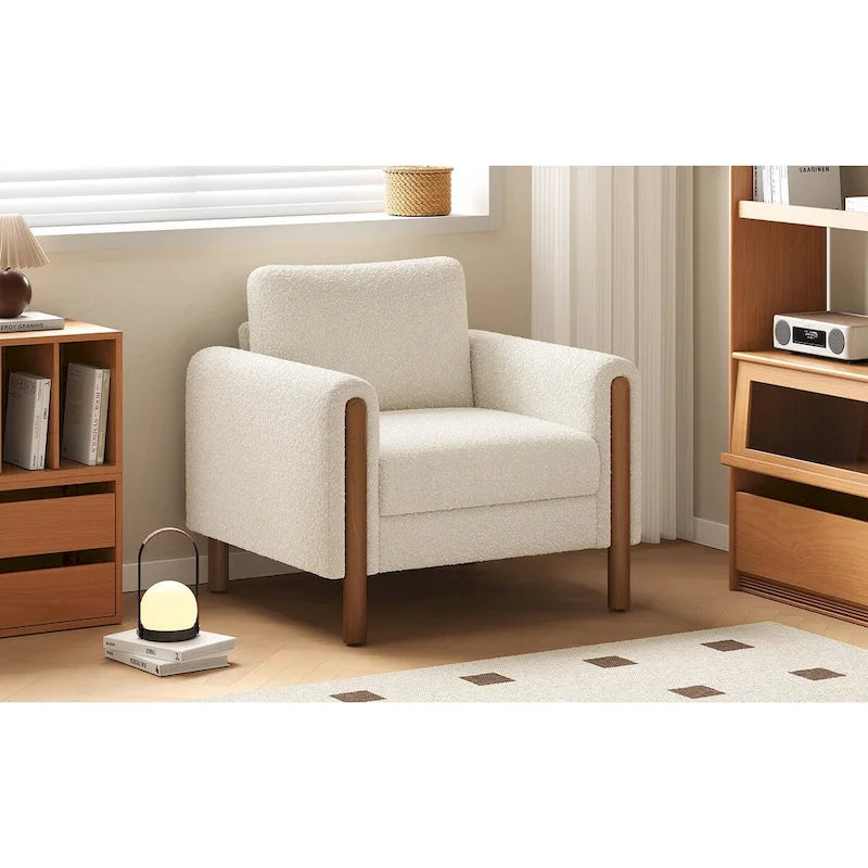 White Teddy Velvet Accent Chair, Single Seat