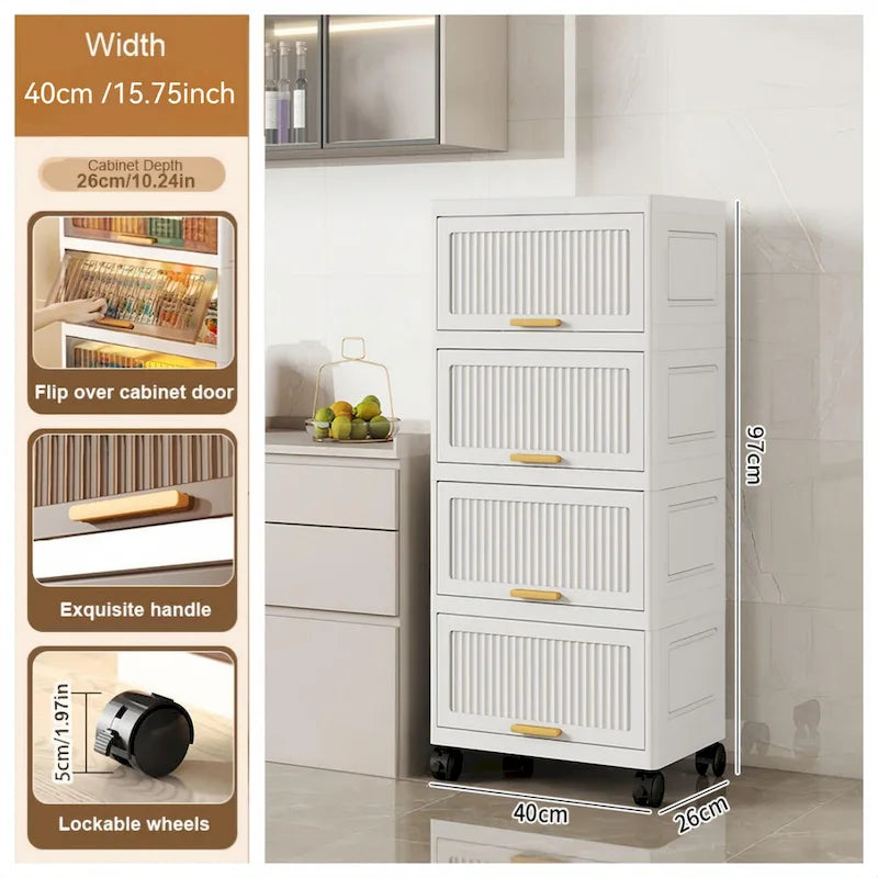 White Flip-Lid Storage Box with Wheels – 4/5/6 Layers, 1 Person