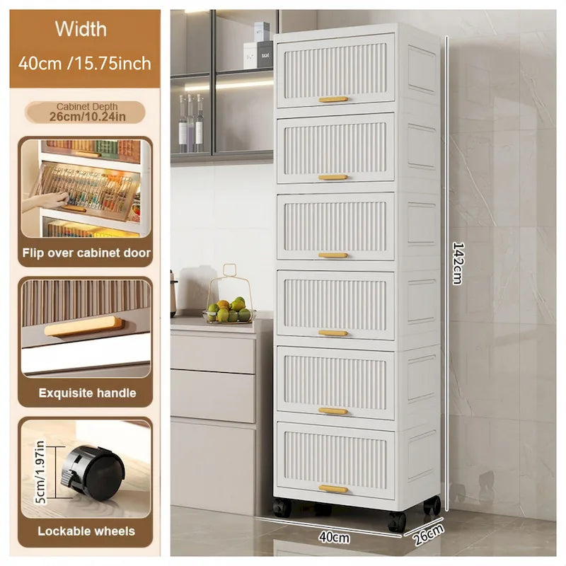 White Flip-Lid Storage Box with Wheels – 4/5/6 Layers, 1 Person