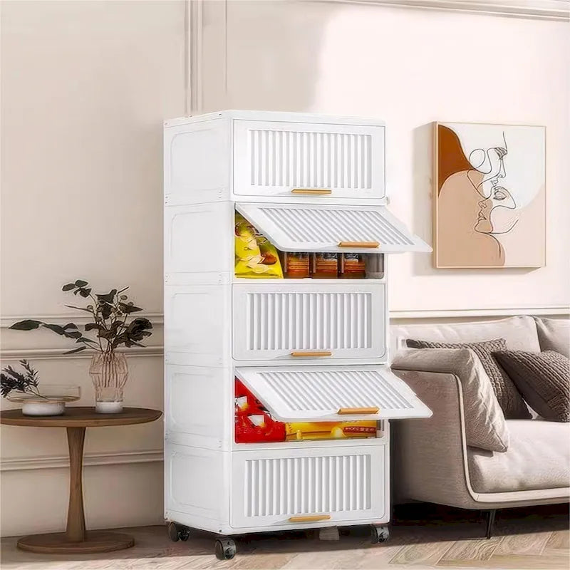 White Flip-Lid Storage Box with Wheels – 4/5/6 Layers, 1 Person