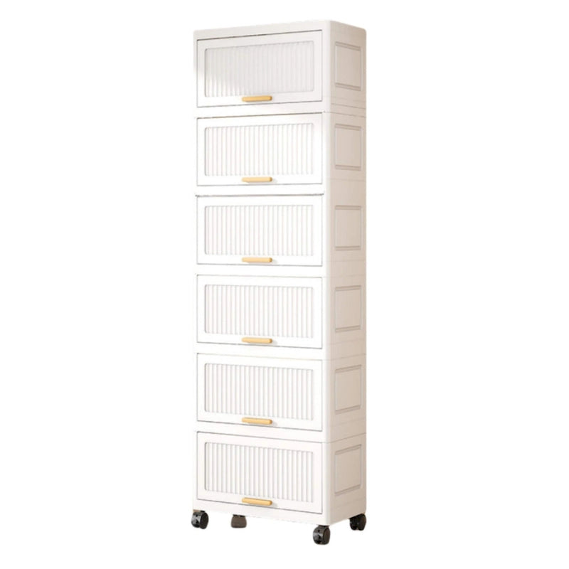 White Flip-Lid Storage Box with Wheels – 4/5/6 Layers, 1 Person