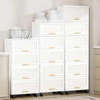 White Flip-Lid Storage Box with Wheels – 4/5/6 Layers, 1 Person