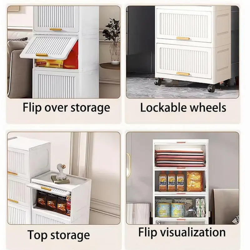 White Flip-Lid Storage Box with Wheels – 4/5/6 Layers, 1 Person