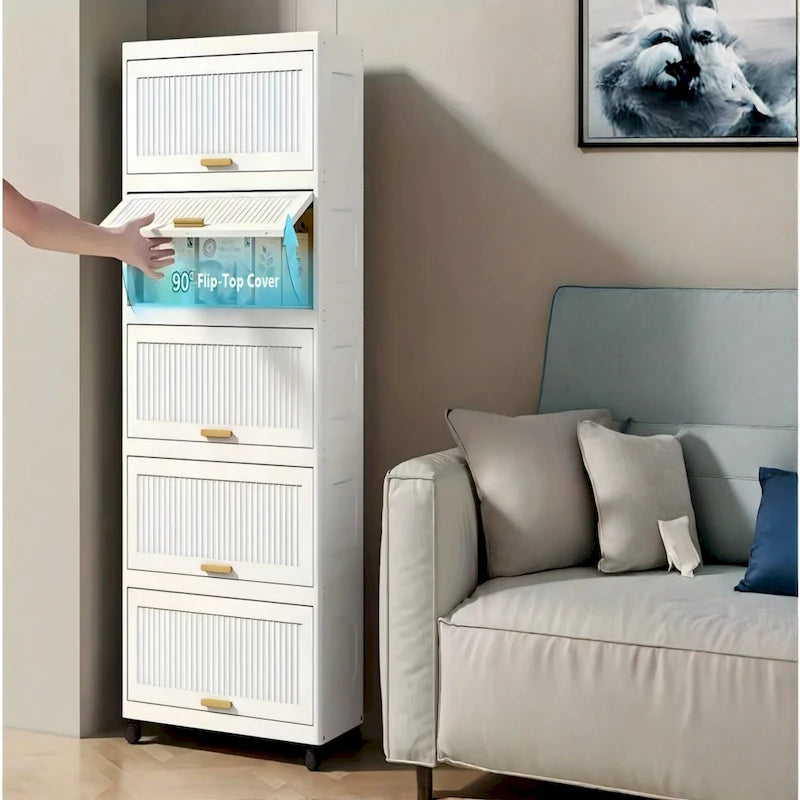 White Flip-Lid Storage Box with Wheels – 4/5/6 Layers, 1 Person