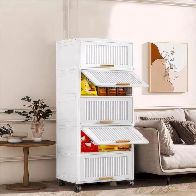 White Flip-Lid Storage Box with Wheels – 4/5/6 Layers, 1 Person