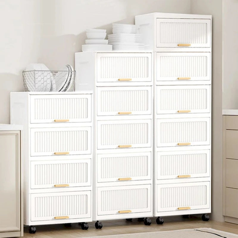White Flip-Lid Storage Box with Wheels – 4/5/6 Layers, 1 Person