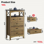 Brown Rustic Storage Cabinet w/ 2 Shelves & 5 Drawers