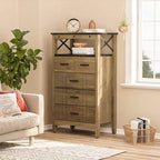 Brown Rustic Storage Cabinet w/ 2 Shelves & 5 Drawers