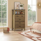 Brown Rustic Storage Cabinet w/ 2 Shelves & 5 Drawers