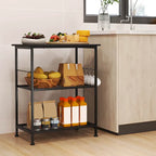 Black 3-Tier Rolling Kitchen Cart, Mesh Shelves with Hooks