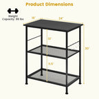 Black 3-Tier Rolling Kitchen Cart, Mesh Shelves with Hooks