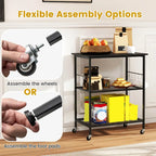 Black 3-Tier Rolling Kitchen Cart, Mesh Shelves with Hooks