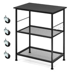 Black 3-Tier Rolling Kitchen Cart, Mesh Shelves with Hooks