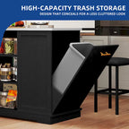 White Rolling Kitchen Island with Flip-Top, Trash Can Storage & 2 Bar Stools
