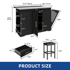 White Rolling Kitchen Island with Flip-Top, Trash Can Storage & 2 Bar Stools