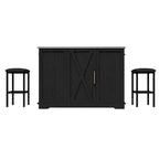 White Rolling Kitchen Island with Flip-Top, Trash Can Storage & 2 Bar Stools
