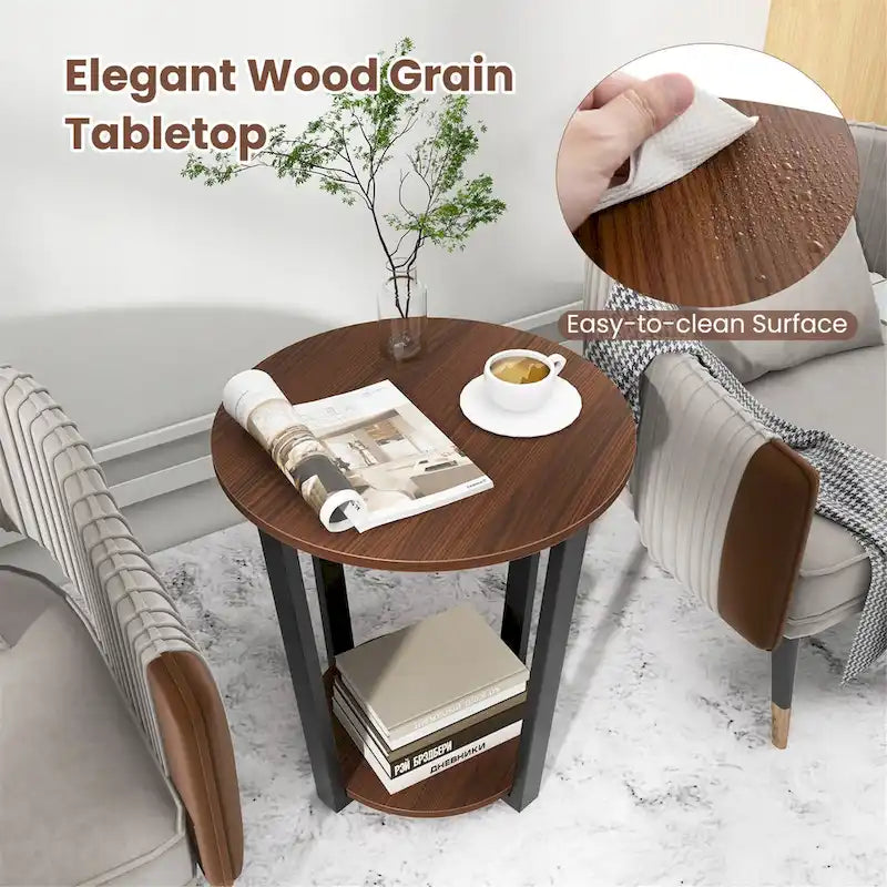 Gymax Industrial End Table Sofa Side Table Nightstand w/ Storage Shelf