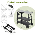 Black 3-Shelf Serving Cart, Outdoor/Indoor, 1-Person Use