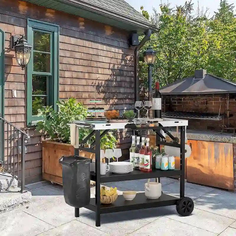 Black 3-Shelf Serving Cart, Outdoor/Indoor, 1-Person Use
