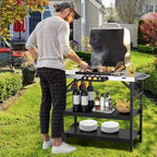 Black 3-Shelf Serving Cart, Outdoor/Indoor, 1-Person Use