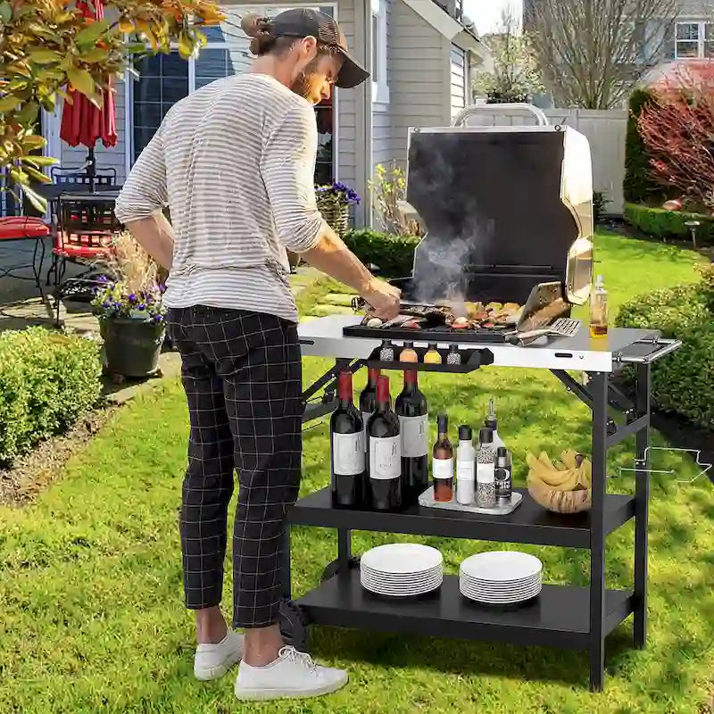 Black 3-Shelf Serving Cart, Outdoor/Indoor, 1-Person Use