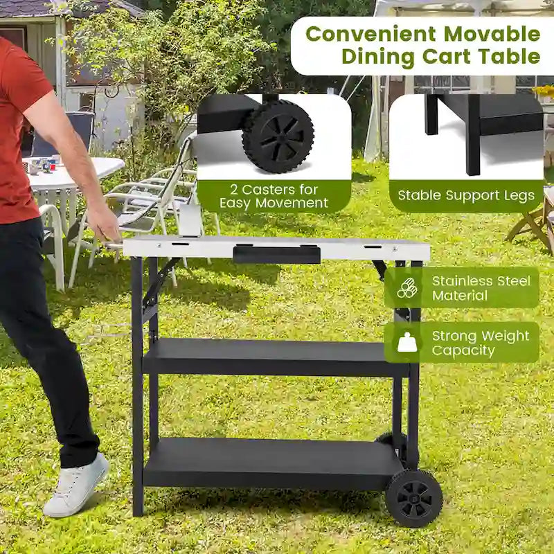 Black 3-Shelf Serving Cart, Outdoor/Indoor, 1-Person Use