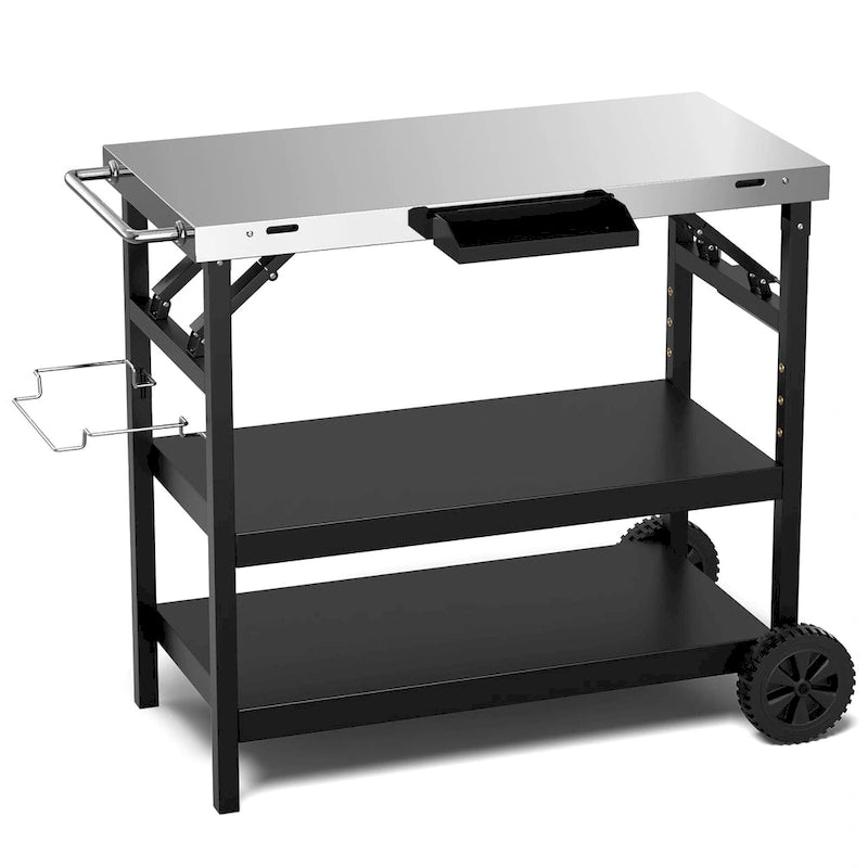 Black 3-Shelf Serving Cart, Outdoor/Indoor, 1-Person Use