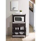 Brown/Grey Wheeled Microwave Cart with Drawer & Cabinet