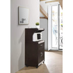 Brown/Grey Wheeled Microwave Cart with Drawer & Cabinet