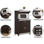 Brown/Grey Wheeled Microwave Cart with Drawer & Cabinet