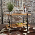 Natural / Walnut Rolling Bar Cart with Wine Storage & Lockable Casters