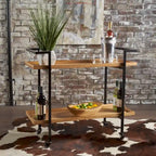 Natural / Walnut Rolling Bar Cart with Wine Storage & Lockable Casters