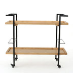 Natural / Walnut Rolling Bar Cart with Wine Storage & Lockable Casters