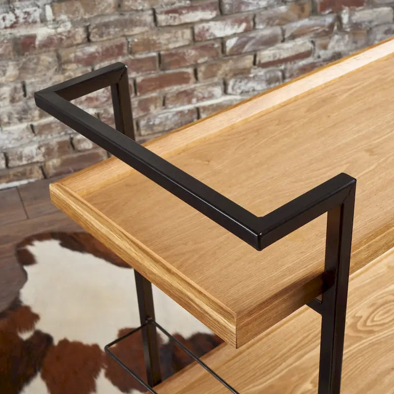 Natural / Walnut Rolling Bar Cart with Wine Storage & Lockable Casters