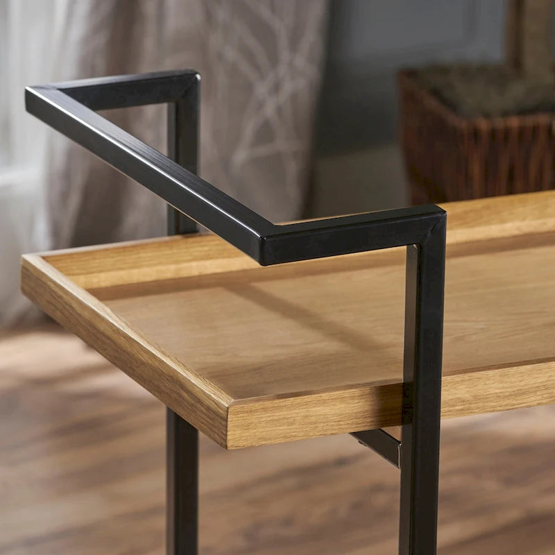 Natural / Walnut Rolling Bar Cart with Wine Storage & Lockable Casters