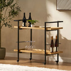 Natural / Walnut Rolling Bar Cart with Wine Storage & Lockable Casters