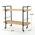 Natural / Walnut Rolling Bar Cart with Wine Storage & Lockable Casters