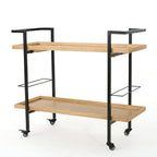 Natural / Walnut Rolling Bar Cart with Wine Storage & Lockable Casters