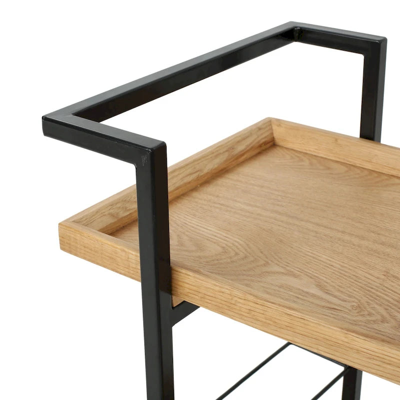Natural / Walnut Rolling Bar Cart with Wine Storage & Lockable Casters