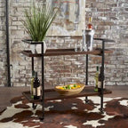 Natural / Walnut Rolling Bar Cart with Wine Storage & Lockable Casters