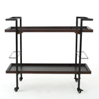 Natural / Walnut Rolling Bar Cart with Wine Storage & Lockable Casters