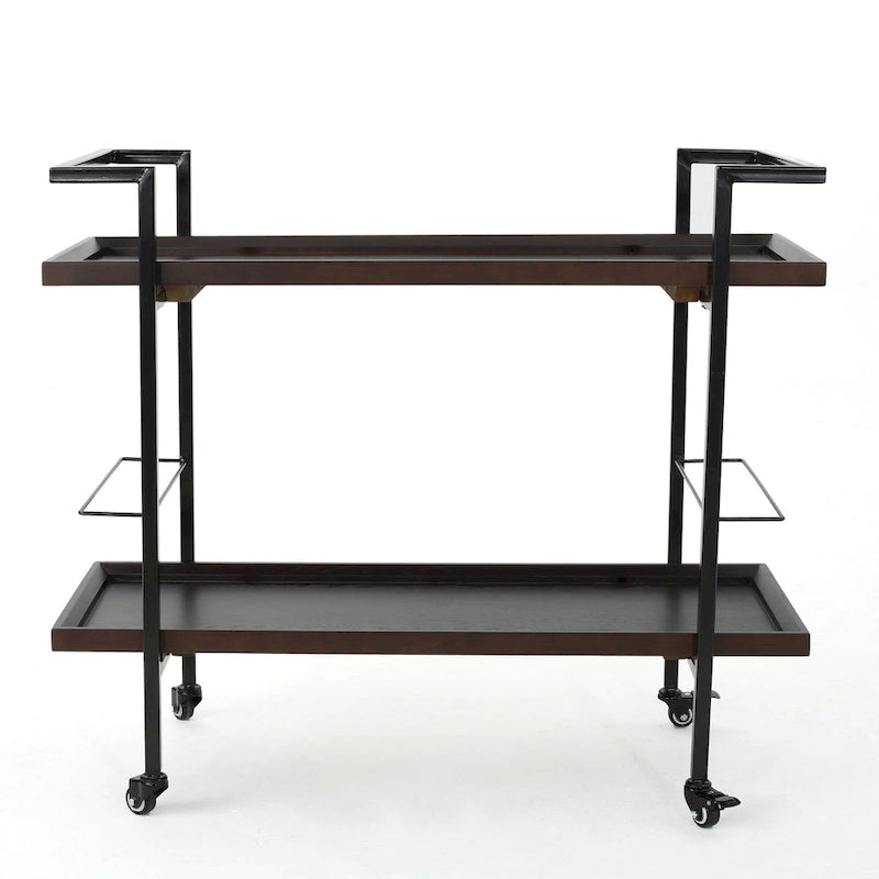 Natural / Walnut Rolling Bar Cart with Wine Storage & Lockable Casters