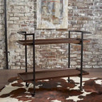 Natural / Walnut Rolling Bar Cart with Wine Storage & Lockable Casters